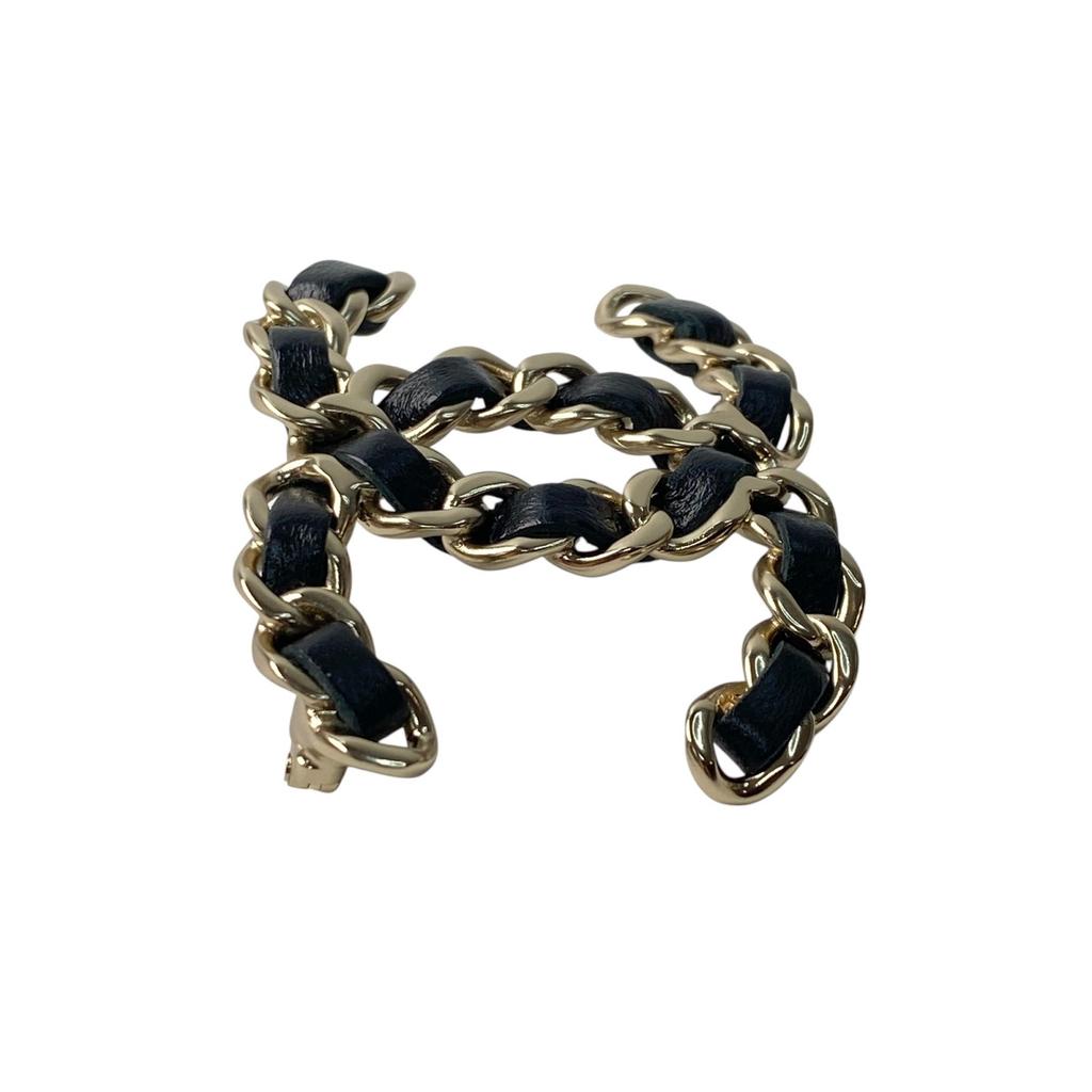 Used CHANELBrooch Black/gold Leather Women