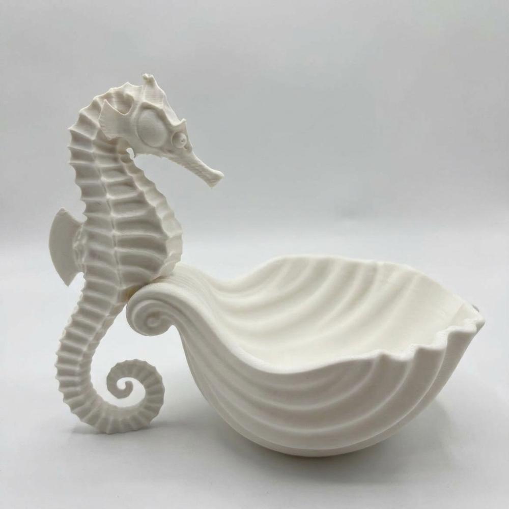 3D Printed Seahorse-Shaped Storage Tray Cute Cosmetics Rack Living Room Decor белый