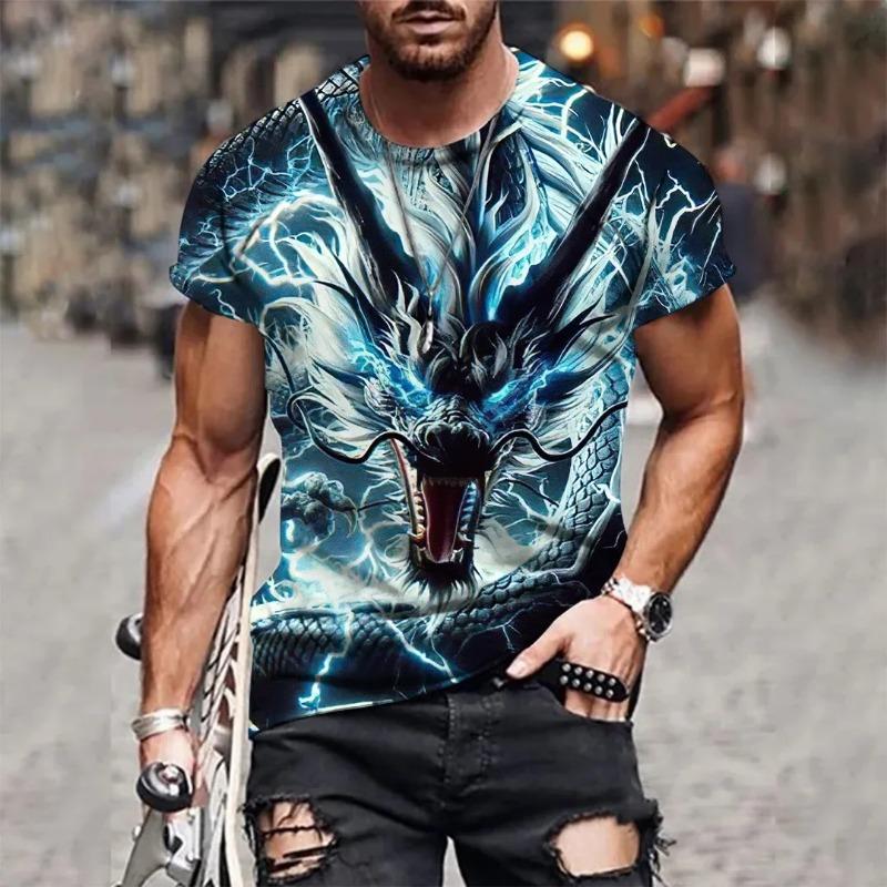 

Men s 3D tiger pattern short sleeved round neck T-shirt, breathable and stylish, 6XL