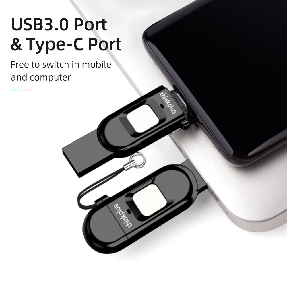 Lenovo ThinkPlus Fingerprint Encrypted USB Drive Dual Interface Type C USB 3.0 for Phone Tablet PC Office