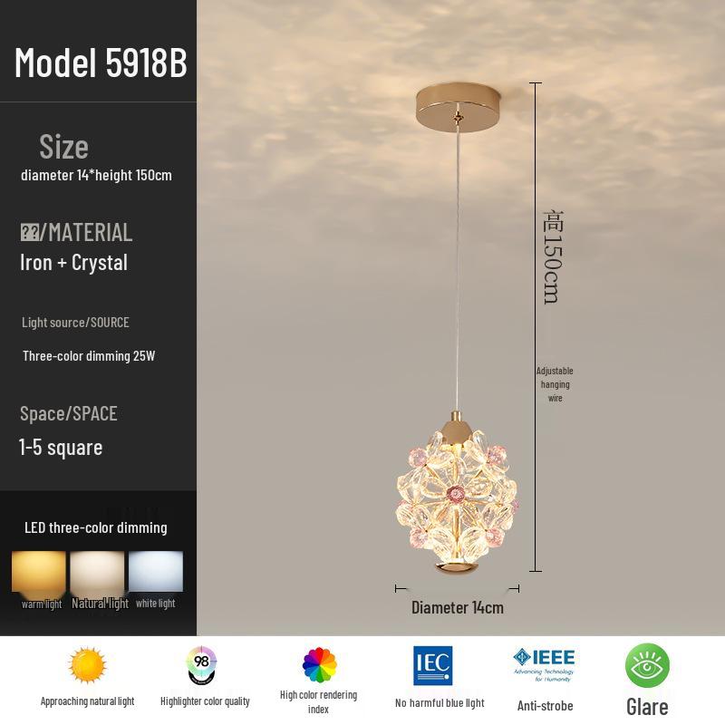 Nordic Crystal Bedside Pendant Lamp - Creative and Simple Lighting for Bedroom, Bar, Study, or Restaurant.