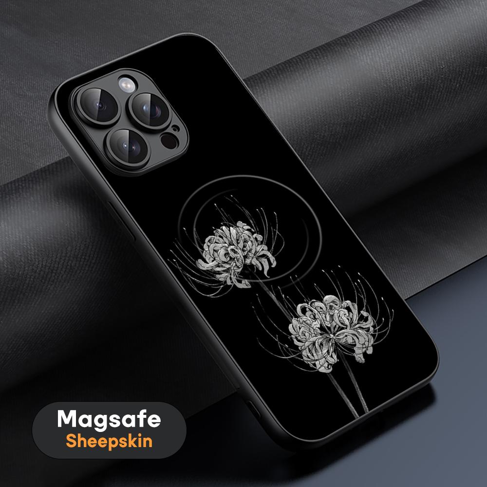 Japan art Red spider lily fashion design Phone Case For iPhone 16 15 14 13 12 11 Plus Pro Max High-end Luxury Magsafe Sheepskin