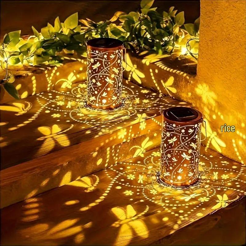 Retro Dragonfly Solar Projection Lamp - Outdoor Iron Art Landscape Decor