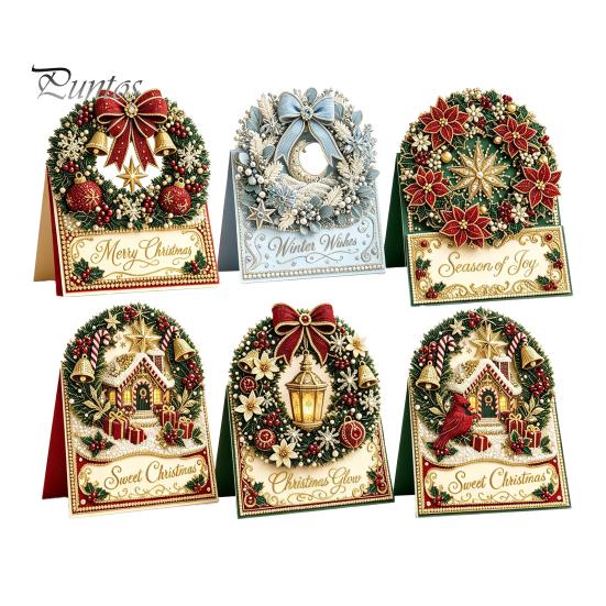 DIY Christmas Card Kit Kit, 3D Pop-Up Faux Pearl Art Snowman Santa Elk Craft Kits Wreath Card, Handmade Xmas for Family And Friends Holiday