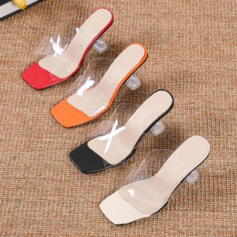 Crystal Clear Transparent Slippers Female Shoes Middle Heels Comfortable New Summer Women Shoes Woman Fashion Cool Mules Slides