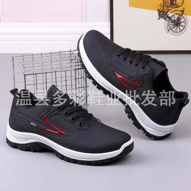 Spring and summer new travel and leisure lace-up men's shoes, leather waterproof and non-slip running men's step sports shoes