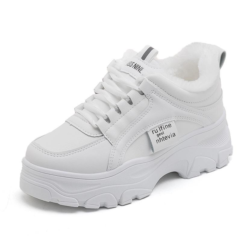 2025 autumn and winter new versatile dad shoes women's platform heightening sports little white shoes ins tide velvet cotton shoes