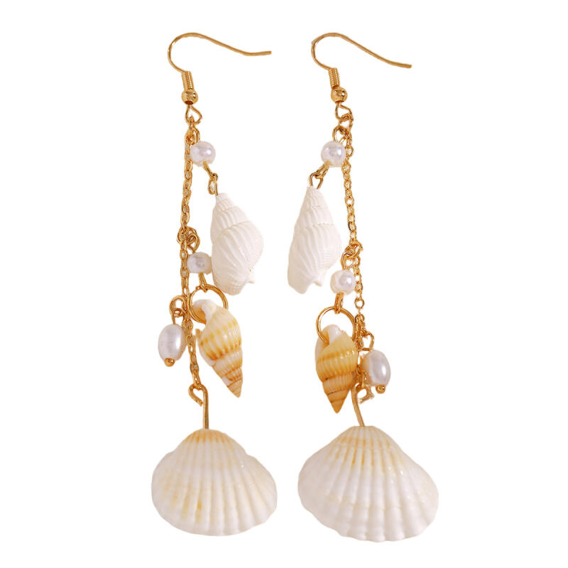 Summer Beach Imitation Pearl Shell Conch Earrings for Women Girls Ocean Vacation Starfish Tassel Earrings Jewelry Accessories