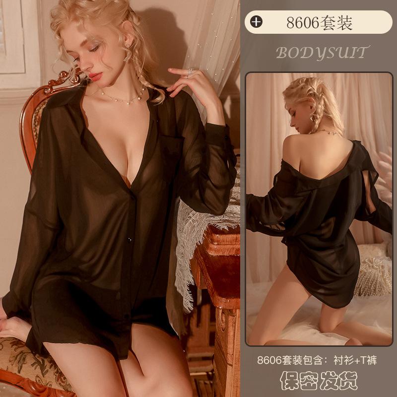 Sex underwear sexy shirt perspective temptation thin pajamas hot boyfriend style shirt skirt uniform 8101