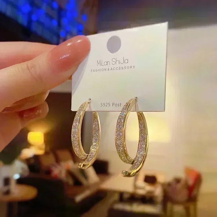 Geometric Square White Crystal Pendant Earrings For Women Fashionable Personalized Daily Accessory Party Jewelry Birthday Gifts
