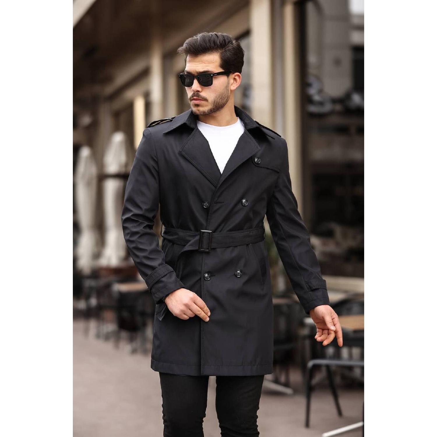 

Men s Premium Epaulette Trench Coat Topcoat S чорний