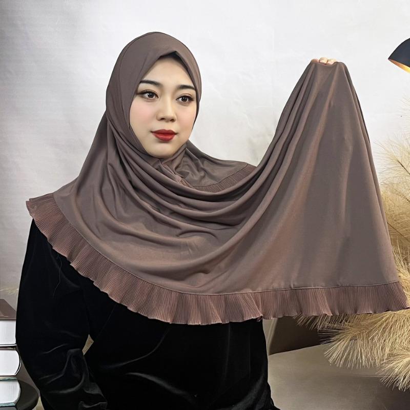 Women S Solid Chiffon Pullover Scarf Single Layer Ruffled Headscarf