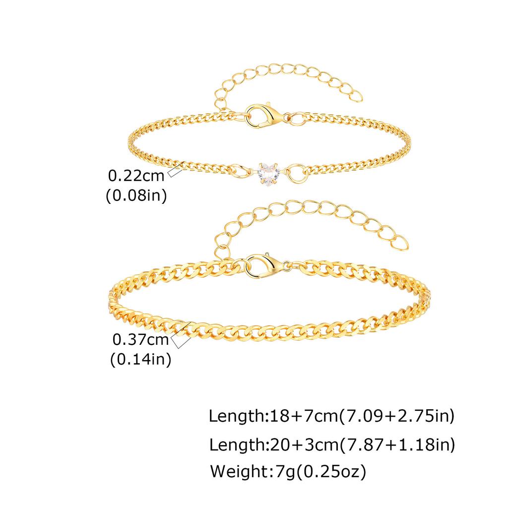 Gold Color Chain Bracelet for Couple Women Men,Stainless Steel Heart Shape Zircon Adjustable Wristband,Valentine's Day Gift