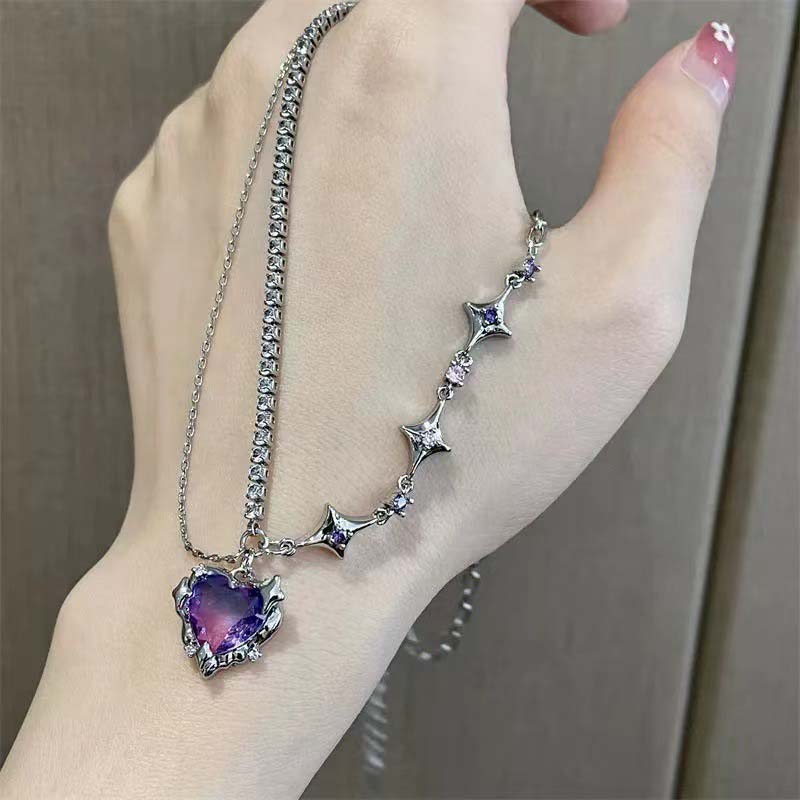 Design Zircon Angel Wings Pendant Necklace for Women Vintage Simple Silver Moonstone Necklace Y2K Jewelry