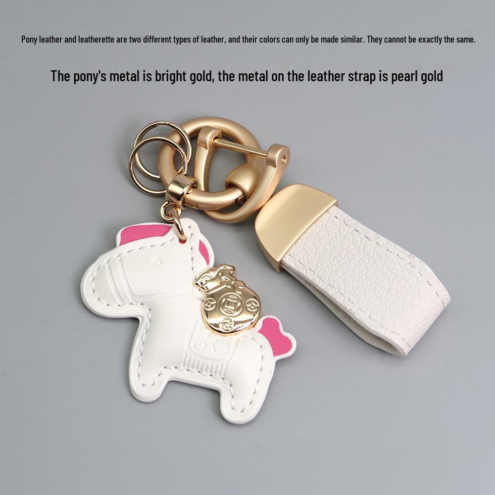 Kleiner Schaf- & Pferdeleder-Schlüsselanhänger mit Perlenanhänger - Gold