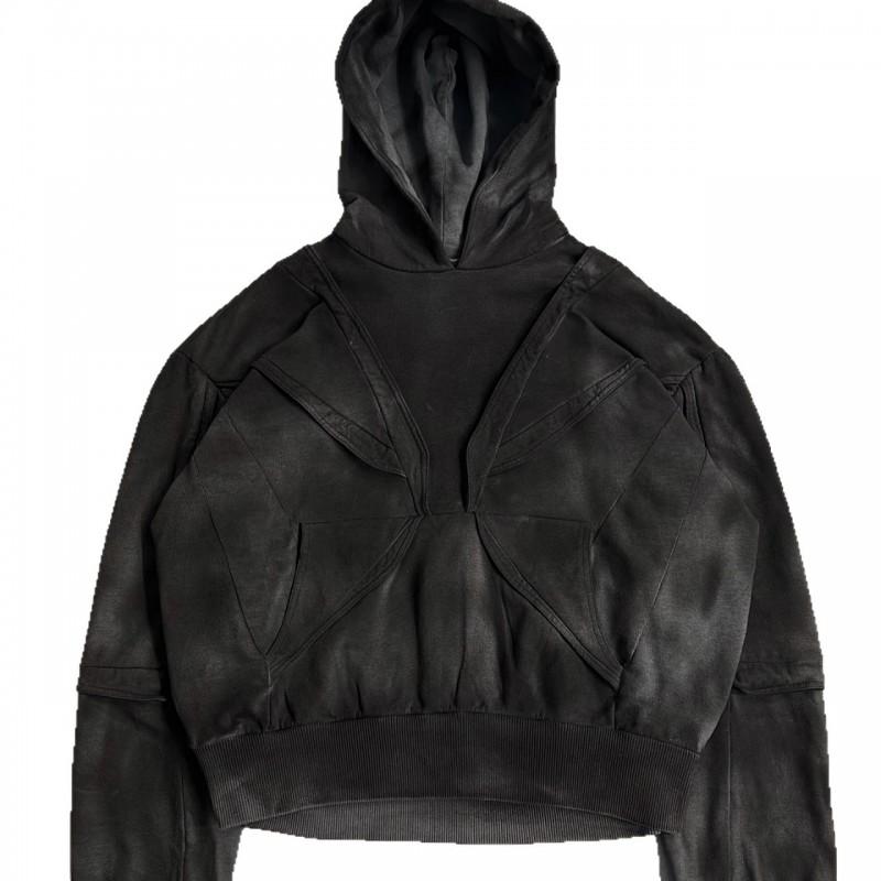 Gotická Retro Streetwear Mikina s Kapucí Pánská Dámská - Opotřebovaná Oversized Mikina bez Zipu v Černé