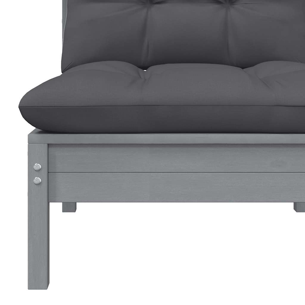 Garden Middle Sofa with Anthracite Cushions Grey Solid Pine Wood