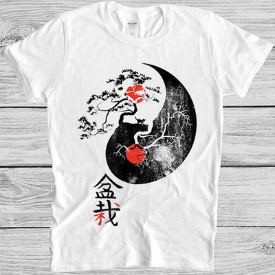 Bonsai Baum Ying Yang Japanische Kunst Zeichnung Meme Unisex Geschenk T-Shirt M1049