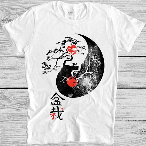 Bonsai Tree Ying Yang Japanese Art Drawing Meme Unisex Gift Tee T Shirt M1049