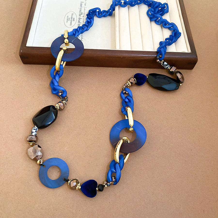 Retro style coffee fabric acrylic love necklace light luxury sweater chain versatile necklace women