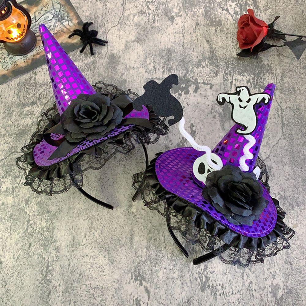 Lace Halloween Witch Hat Hair Hoop Cartoon Cone Hat Headband Halloween Party Hair Band  Photo Props