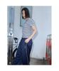 Saendeusaundeu (Women) Striped Short Sleeve T-Shirt Navy