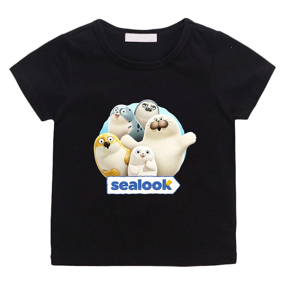 

Sealook 100% Cotton Cartoon Print Children s T-shirt Cute Boys Girls Manga Kids Tops Sports Breathable Casual O-neck Tees Summer 100 чёрный