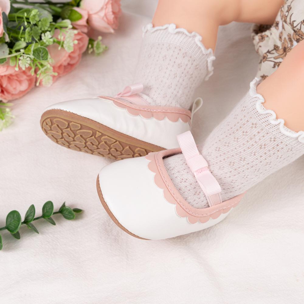 Baby Girl Princess Bow Lace Non-Slip Soft Leather Walking Shoes (0-1 Year)