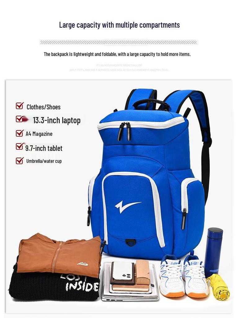 Large Capacity Unisex Sports Backpack - Lightweight, Multi-pocket Shoulder Bag for Basketball and Fitness Travel