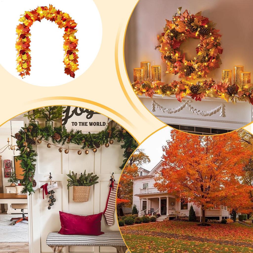 Fall Garland For Mantle 68.9 Inch Autumn Leaves Garland Maple Leaf Vine For Thanksgiving Harvest Halloween Christmas Farmhouse