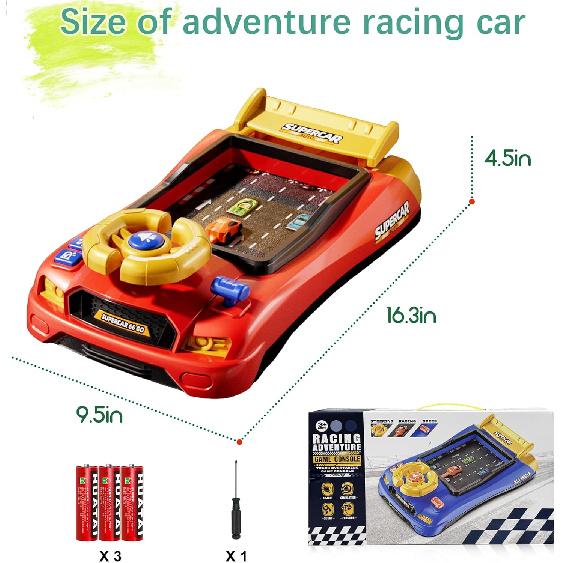 Racing Adventure Car Steering Wheel with 12 Music, Toddler Simulated Driving Racing Car Game with Reality Sound, Musical Steering Wheel Toys for Boys