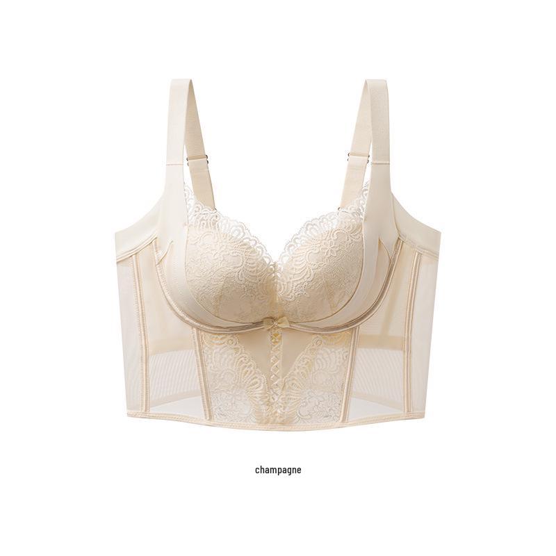 French Style Adjustable Push-Up Bra for Small Busts with Side Support and Six-Row Hook