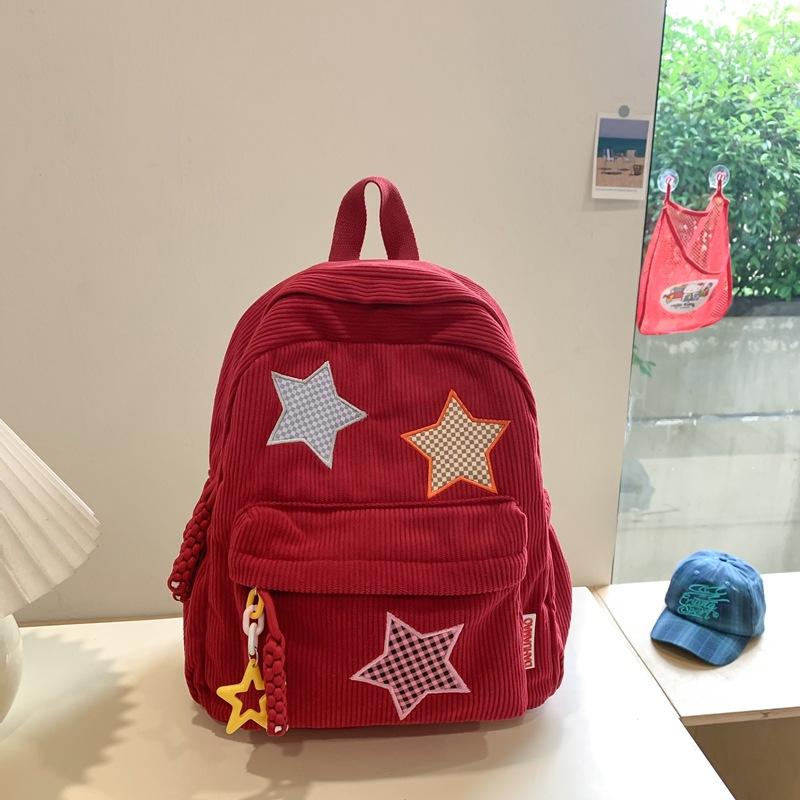 School bag Star Corduroy Shopping Small Backpack for Women, 1011 New High School Student Solid Color Double Shoulder Ins Versatile School Bag
