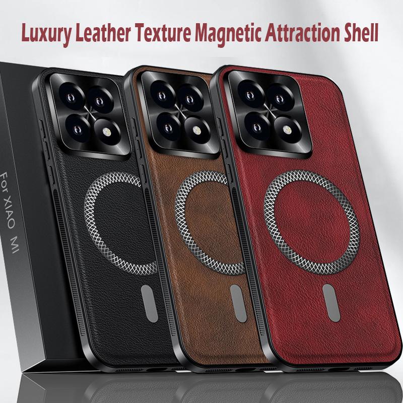 Luxury PU Leather Case For Xiaomi MI 14T Pro Magsafe Magnetic Metal Ring Lens Protection Shockproof Cover For Xiaomi 13T Pro 12T