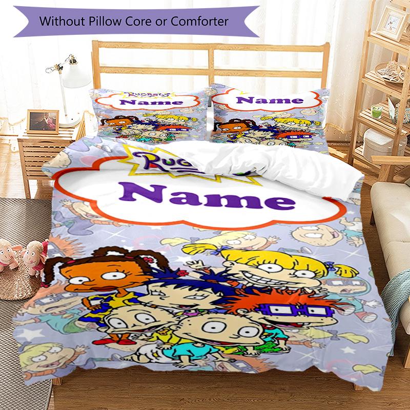 3pcs Custom Name Rugrats Bedding Set Duvet Cover Closure Includes 1 Duvet Cover & 2 Pillowcases, Soft and Comfortable for All Seasons.