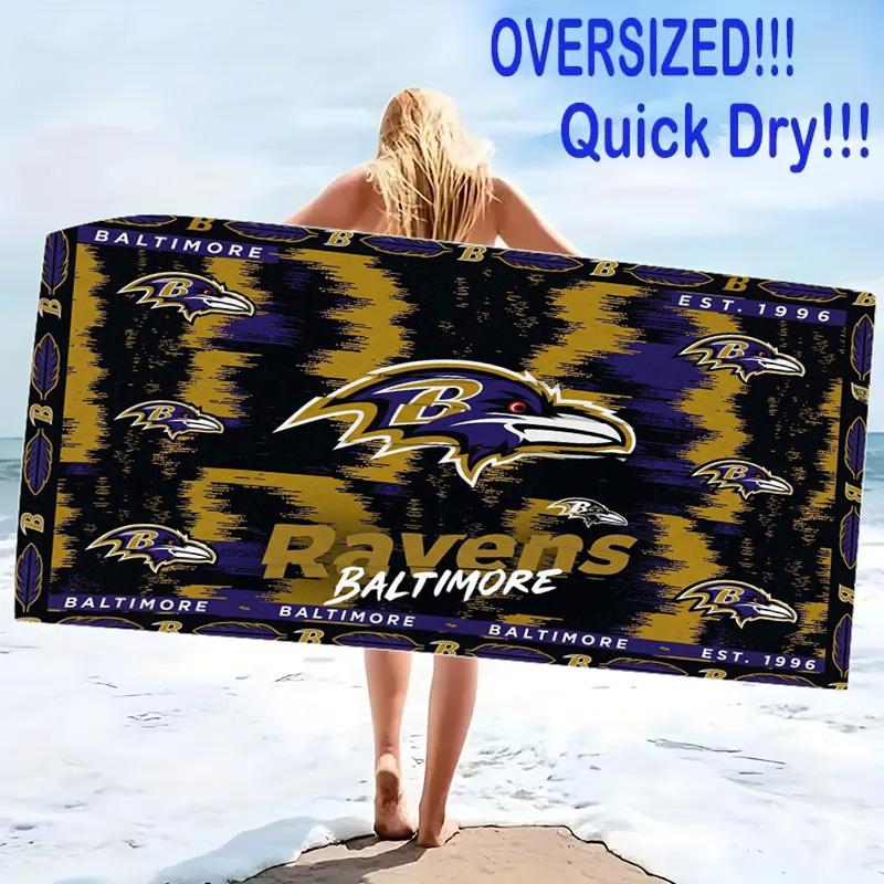 Baltimore Ravens Logotyck Tryckt Strandhandduk, Stor Mjuk Snabbtorkande Handduk för Strand Camping Simning