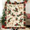 Kuschelige Weihnachtsdecke mit Vintage Buffalo Plaid Stechpalmen- & Rentier-Design Weiche Flanelldecke für Nickerchen Camping Reisen & Zuhause Geschenk