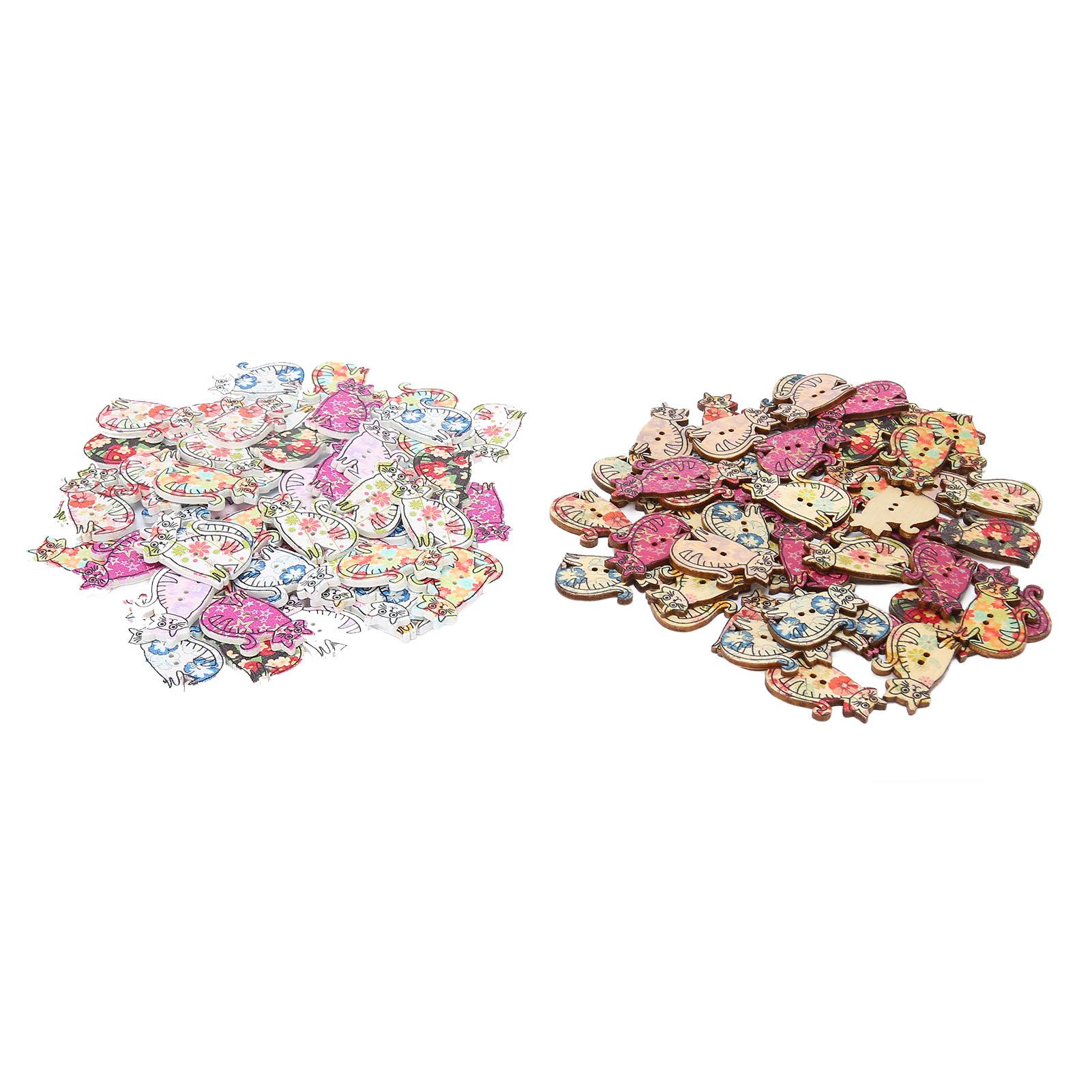 

100 шт. Пуговицы для рукоделия Прочные деревянные пуговицы в стиле ретро с кошкой Разноцветные Светлые деревянные пуговицы для шитья