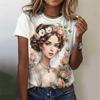 Schönes Mädchen Blumenmuster T-Shirt für Frauen Cartoon 3D gedruckt Tees Sommer Casual Loose T-Shirts O-Ausschnitt Tops Kurze Ärmel
