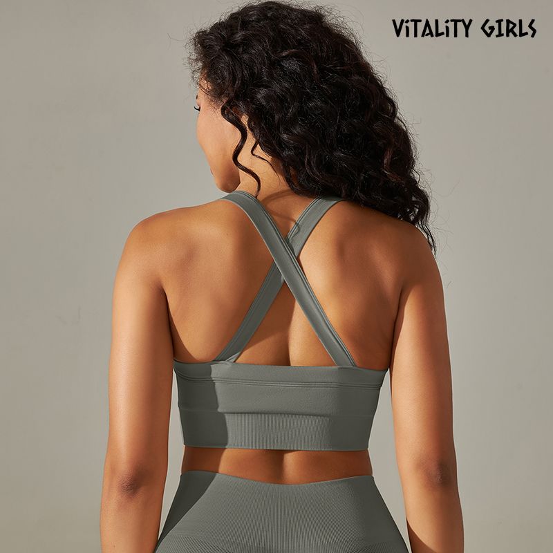 

Vitality Girls Sports Workout Underwear Thread Cross Back Yoga Clothes Bra Busty Gathering Shock-Absorbing M Dark gray