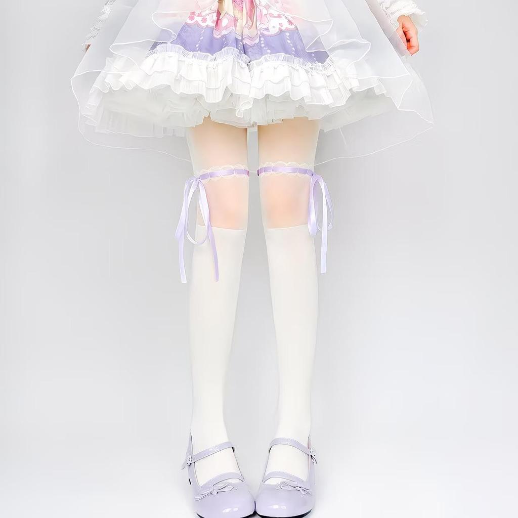 Mu Ruan Black & White Bow Tie Lace Pantyhose - Spring/Summer Lolita Style