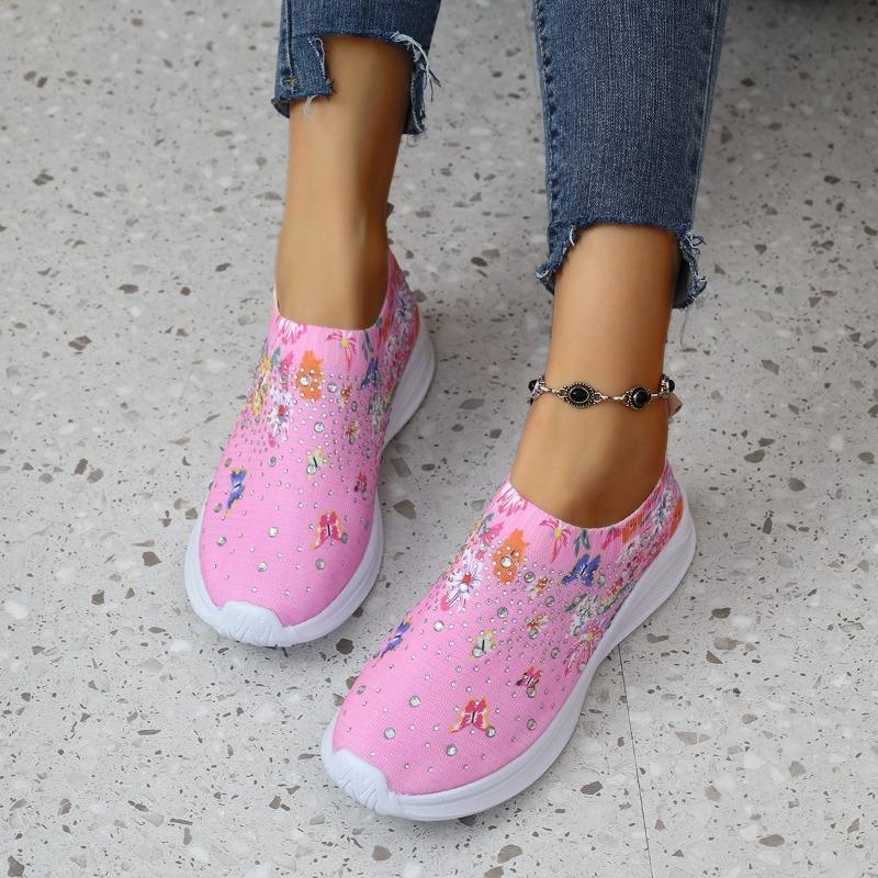 Large Size Colorblocking Shallow Mouth Lazy Round Head Flying Weave Thick Bottom Women's Casual Single Shoes