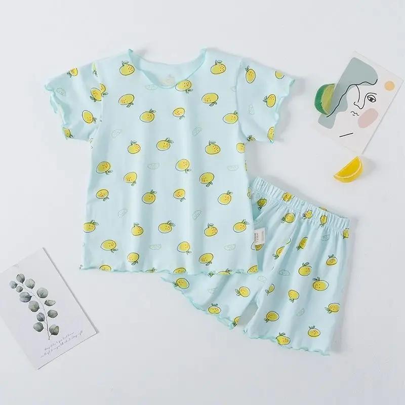 Girls Summer Pajama Set Strawberry Print Shorts Pink Peaches Tee Baby Cool Comfort Homewears Soft Breathable Sleepsuits for Play