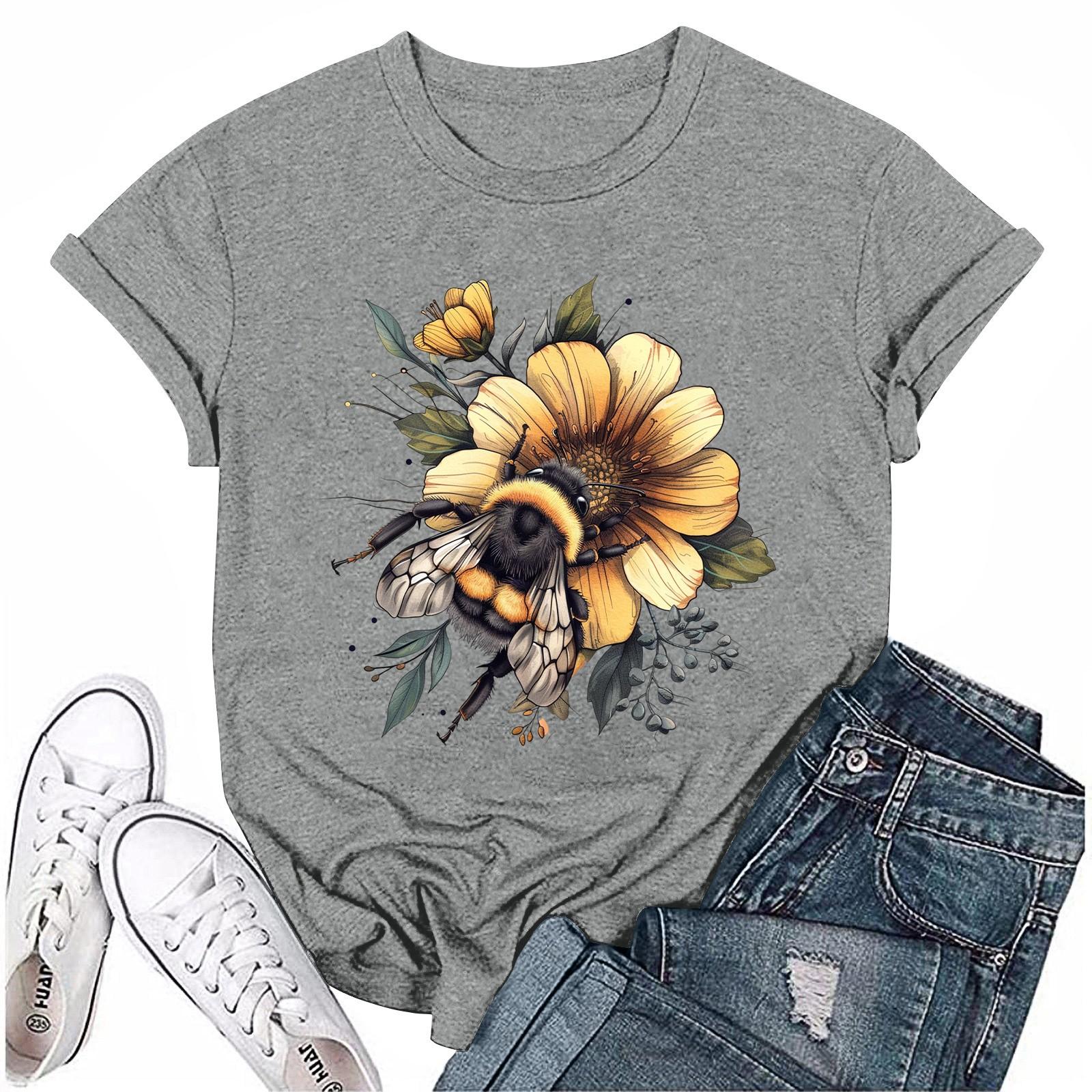 

Women s Fashion Printed Casual Pleated Round Short Sleeve T-Shirt Top XL