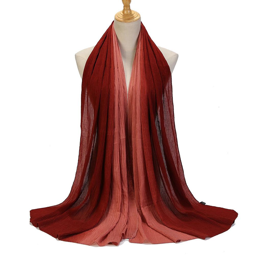 Color Matching Wrinkled Scarf Women'S Head Scarf Gradual Change Color Silk Scarf