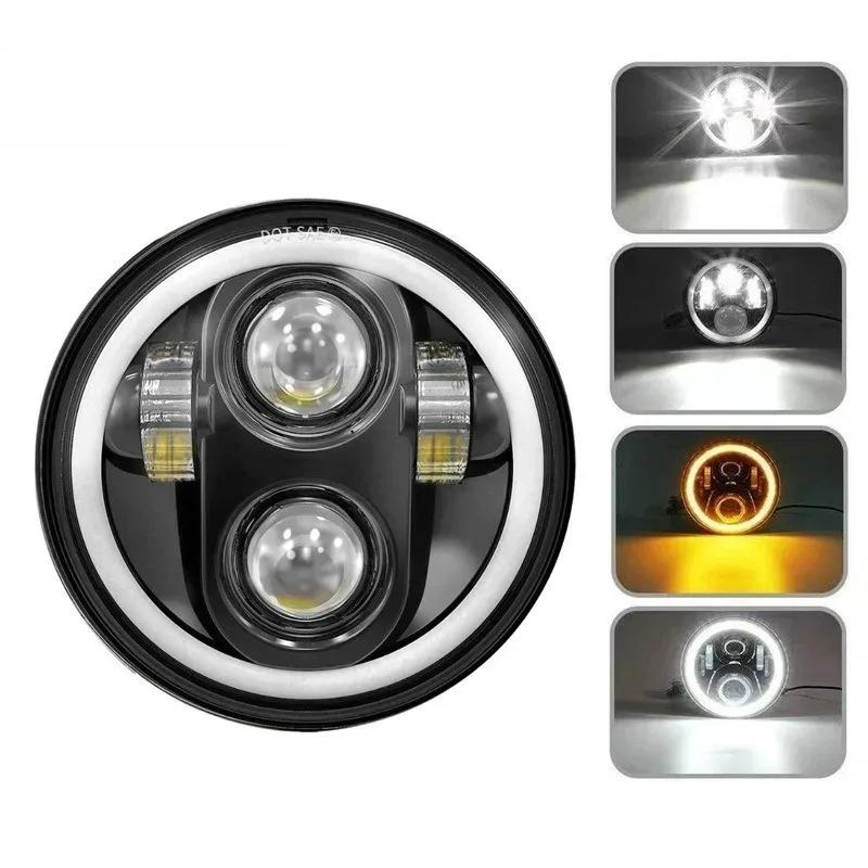 LED Headlight Projector Halo Ring Motorcycle High Low Beam DRL Turn Signal Light for 1pcs 5.75 Inch