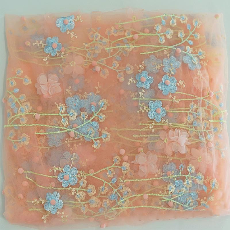 1 Yard 3D Petal Flower Embroidery Lace Fabric Soft Mesh Tulle Floral Fabric For Diy Wedding Dress Clothes Photography Props