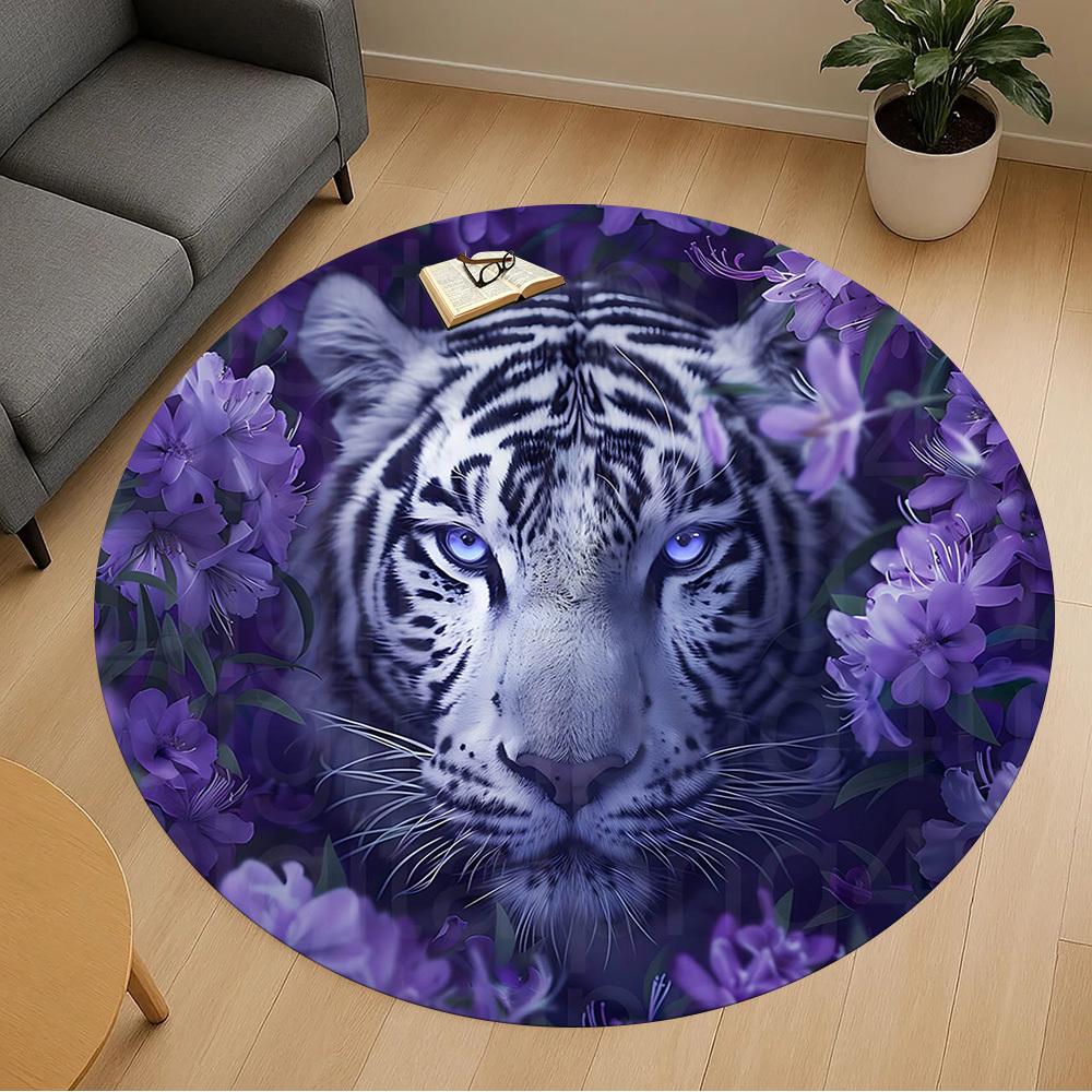 1pc tiger purple Round Chair mat Area Rug - Non-Slip, Floor Mat for Office, Bedroom, and Indoor Decor -1002272