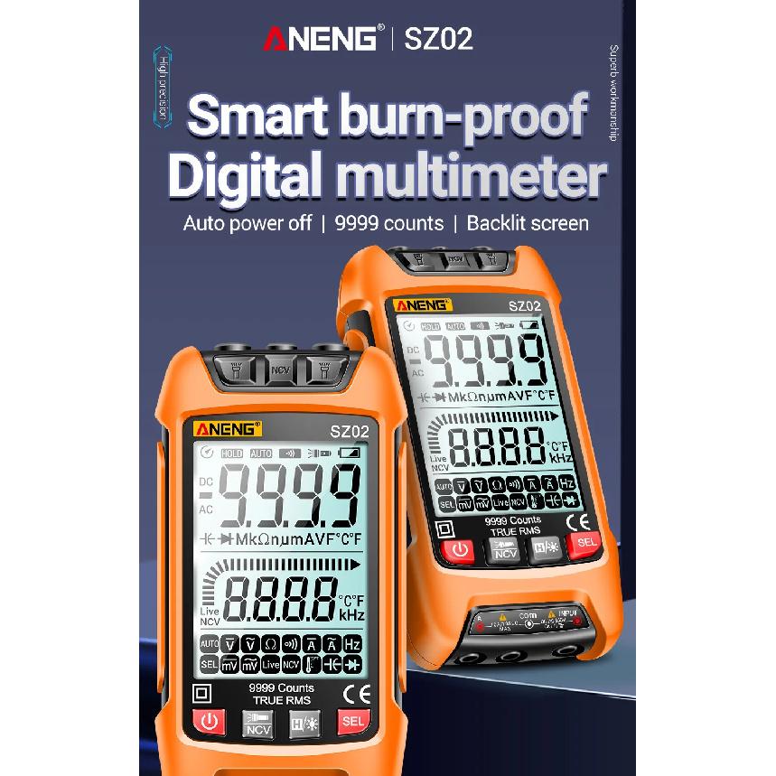 ANENG SZ02 Smart Digital Multimeter 9999 Counts True RMS Auto Electrical Capacitance Meter Temp Resistance Transistor Testers