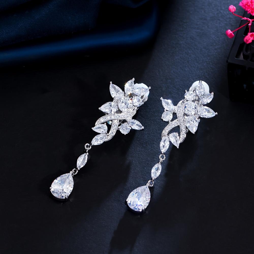 European and American Trend Inlaid Zircon Sparkling Irregular Pendant Ear Clips For Women Engagement Bride Wedding Party Zircon